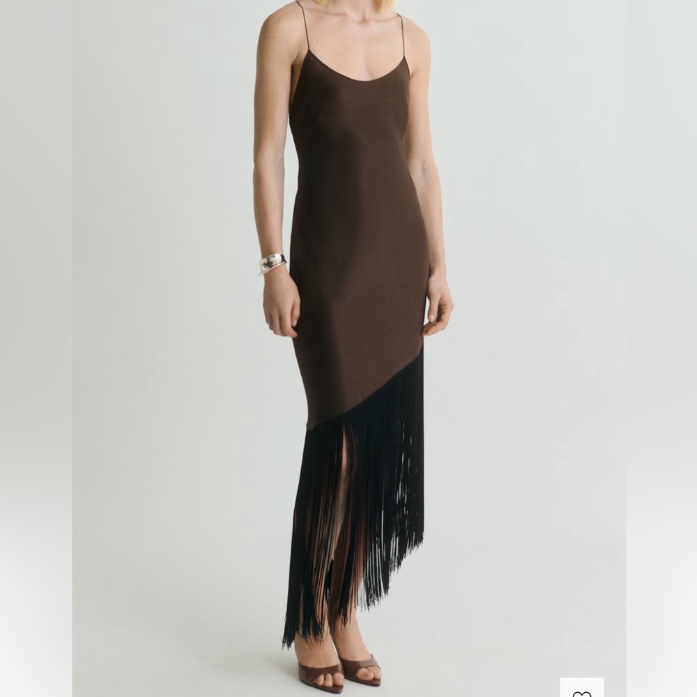 Brown dress silk and fringed | Mango | sz S  with tags